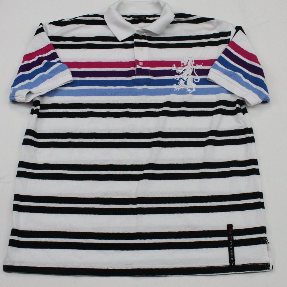 Red Ape White Mulit Color Adult Striped Big Logo Short Sleeve Mens Polo Shirt XL